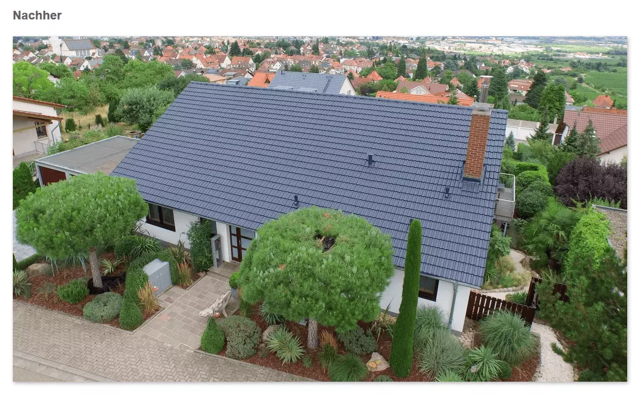 Dach Nachher in  Flörsheim (Main): Dachversiegelung, saubere Oberfläche, Ziegel in neuer Farbe, Mehr Lebensdauer